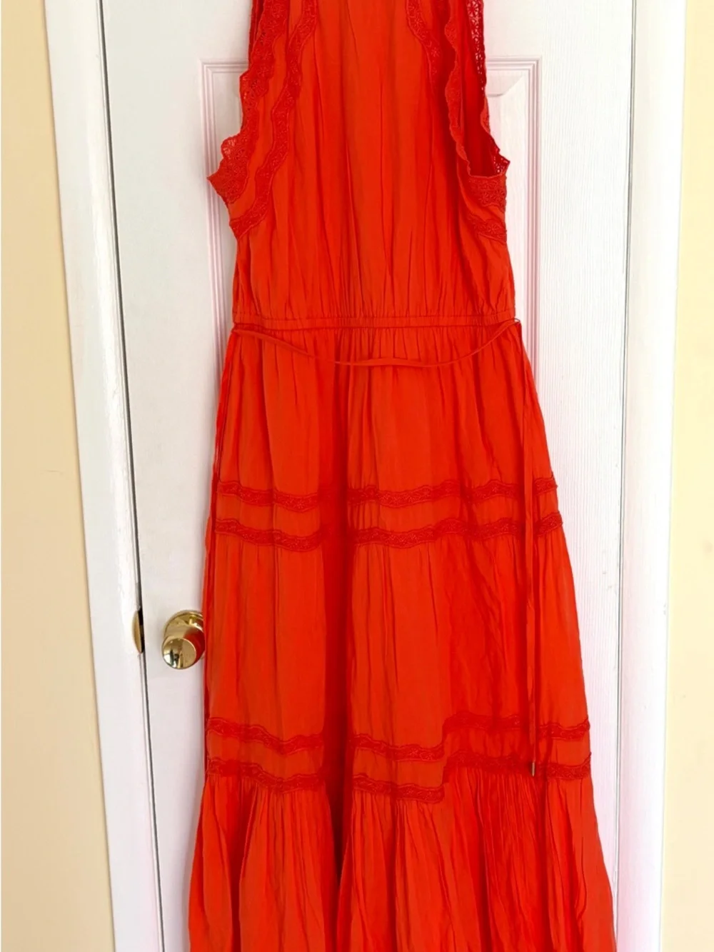 Land's End Orange Cotton Voile Halter Tiered Maxi Dress - Size M - Picture 4 of 12